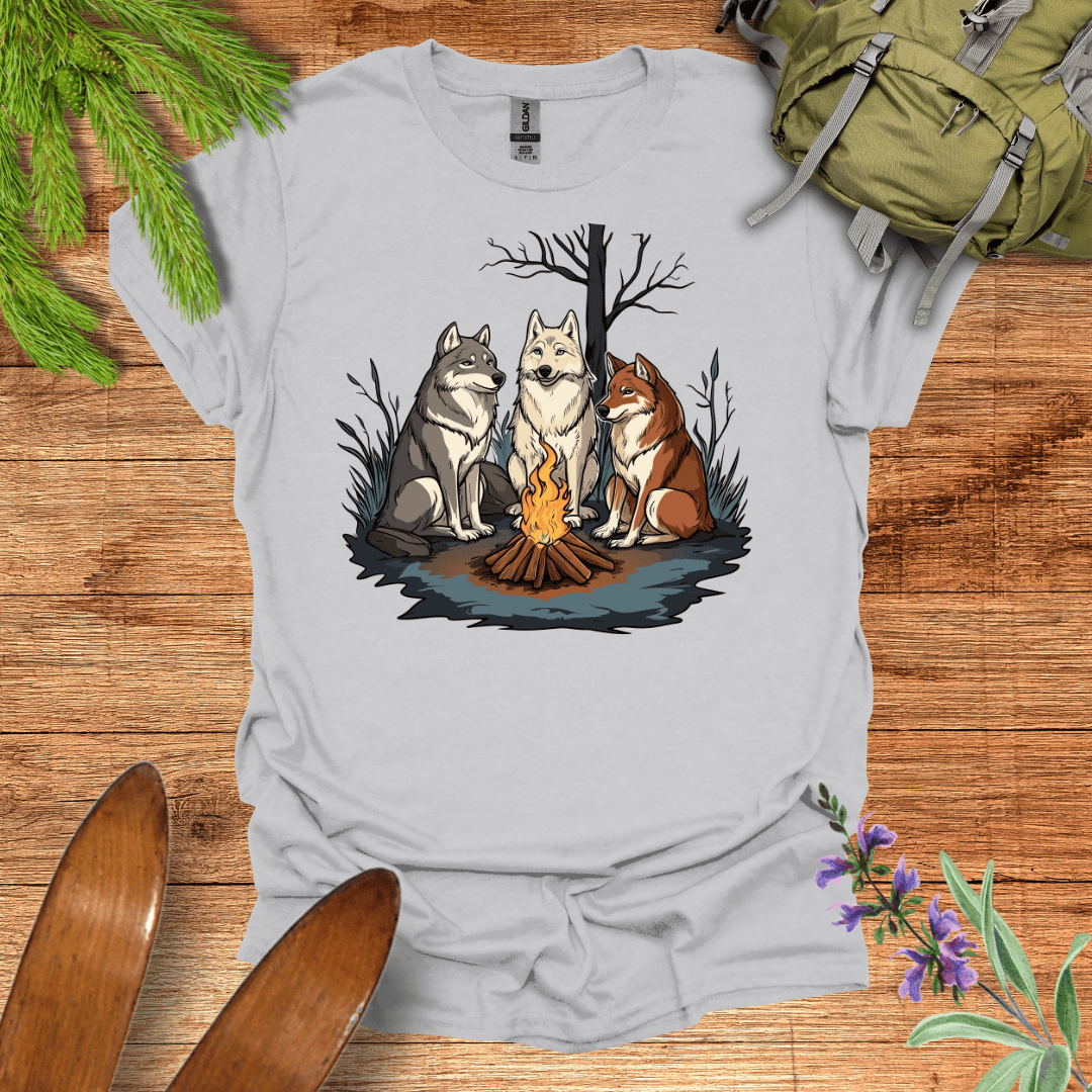 Campfire Wolves T-Shirt Ice Grey / S