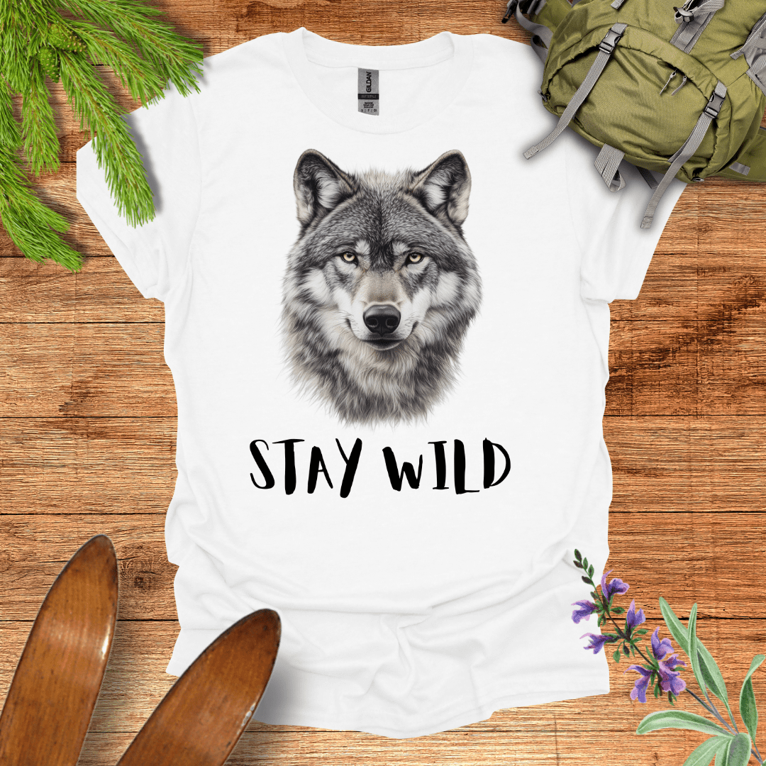 Stay Wild Majestic Wolf T-Shirt White / S