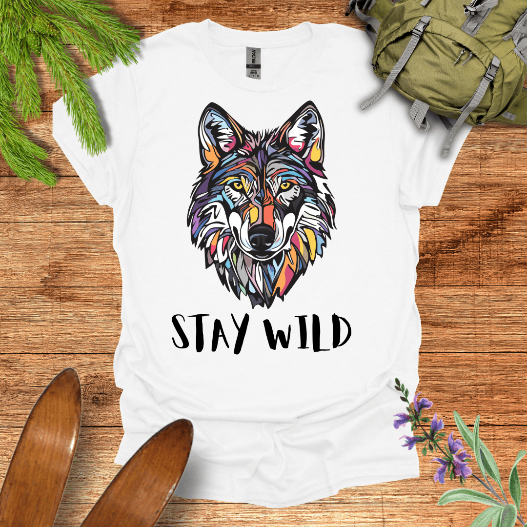 Stay Wild Prismatic Wolf T-Shirt White / S