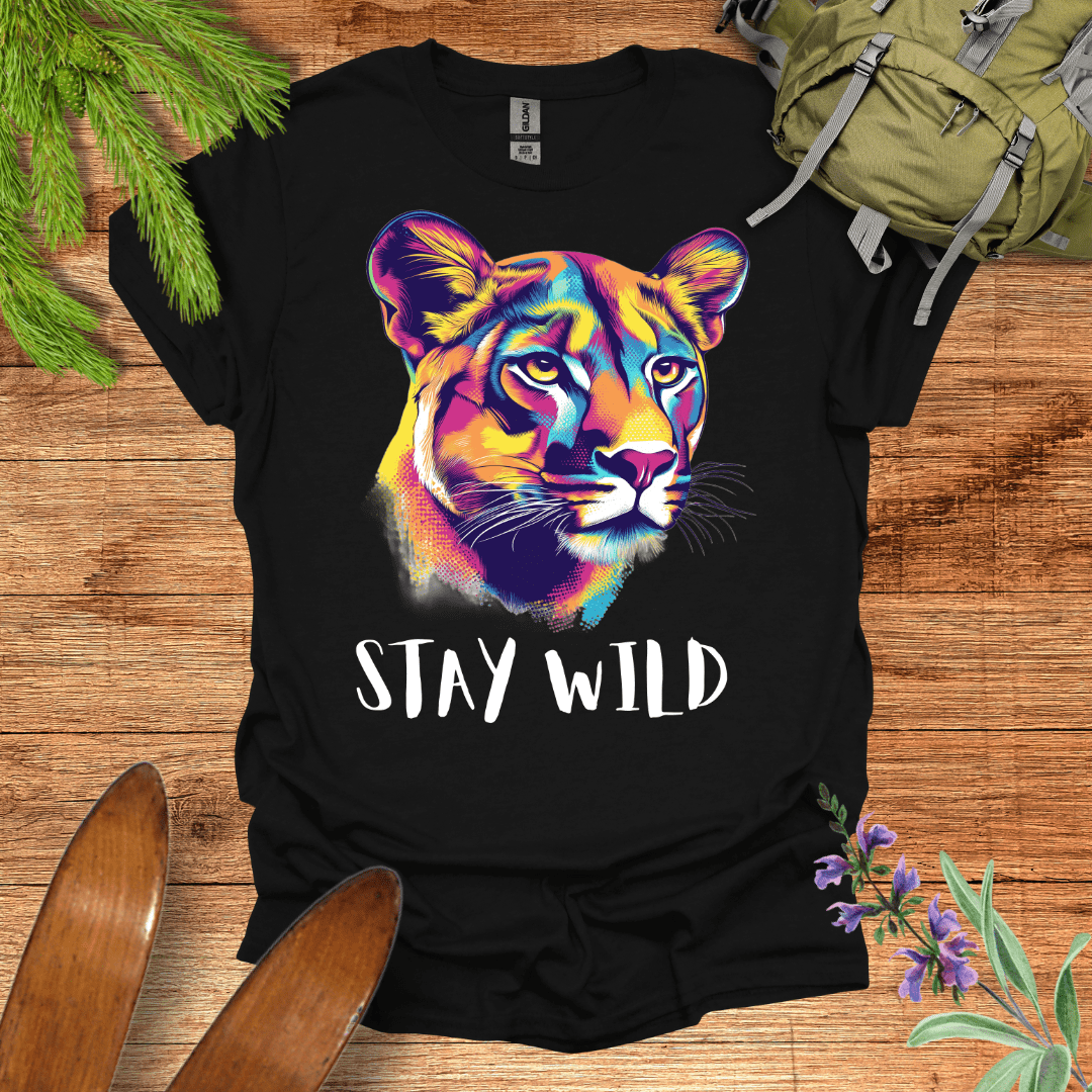 Stay Wild Mountain Lion T-Shirt Black / S