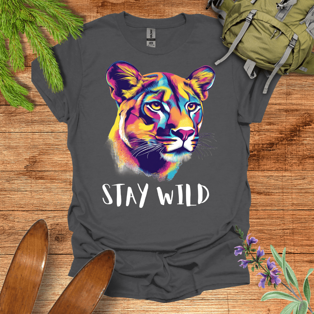 Stay Wild Mountain Lion T-Shirt Charcoal / S