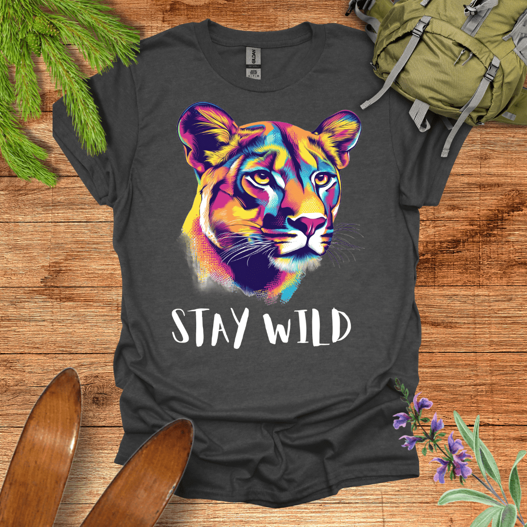 Stay Wild Mountain Lion T-Shirt Dark Heather / S