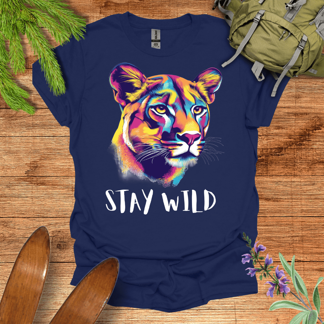 Stay Wild Mountain Lion T-Shirt Navy / S