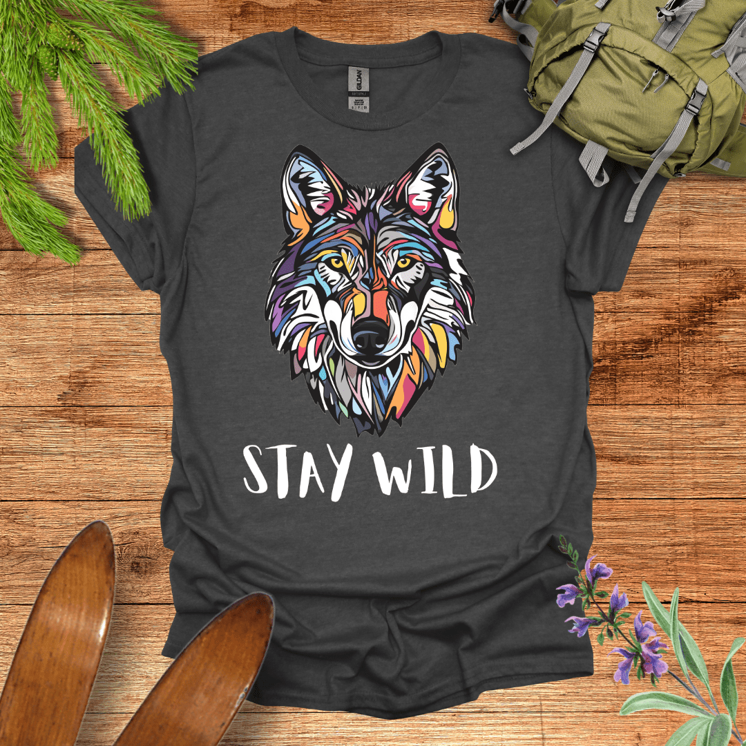 Stay Wild Prismatic Wolf T-Shirt Dark Heather / S